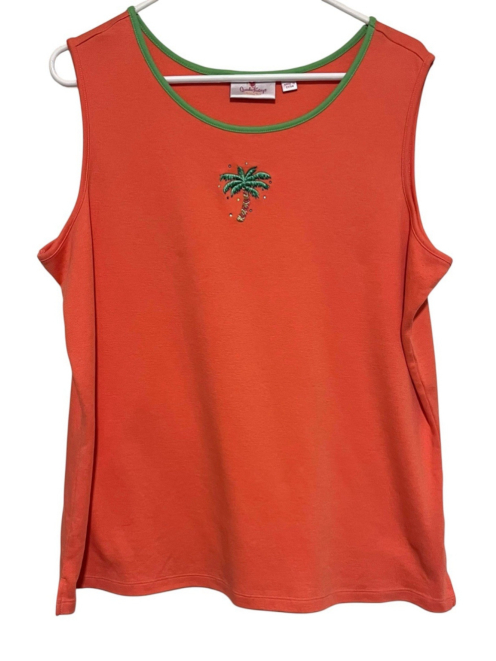 Quacker Factory Tropical Palm Tree Tank Top Women’s XL Coral Sleeveless Tee